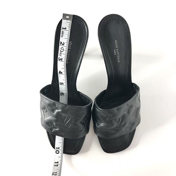 Louis Vuitton Revival Monogram Emboss Black Leather Heeled Mules Sandals 40 - Picture 11 of 11